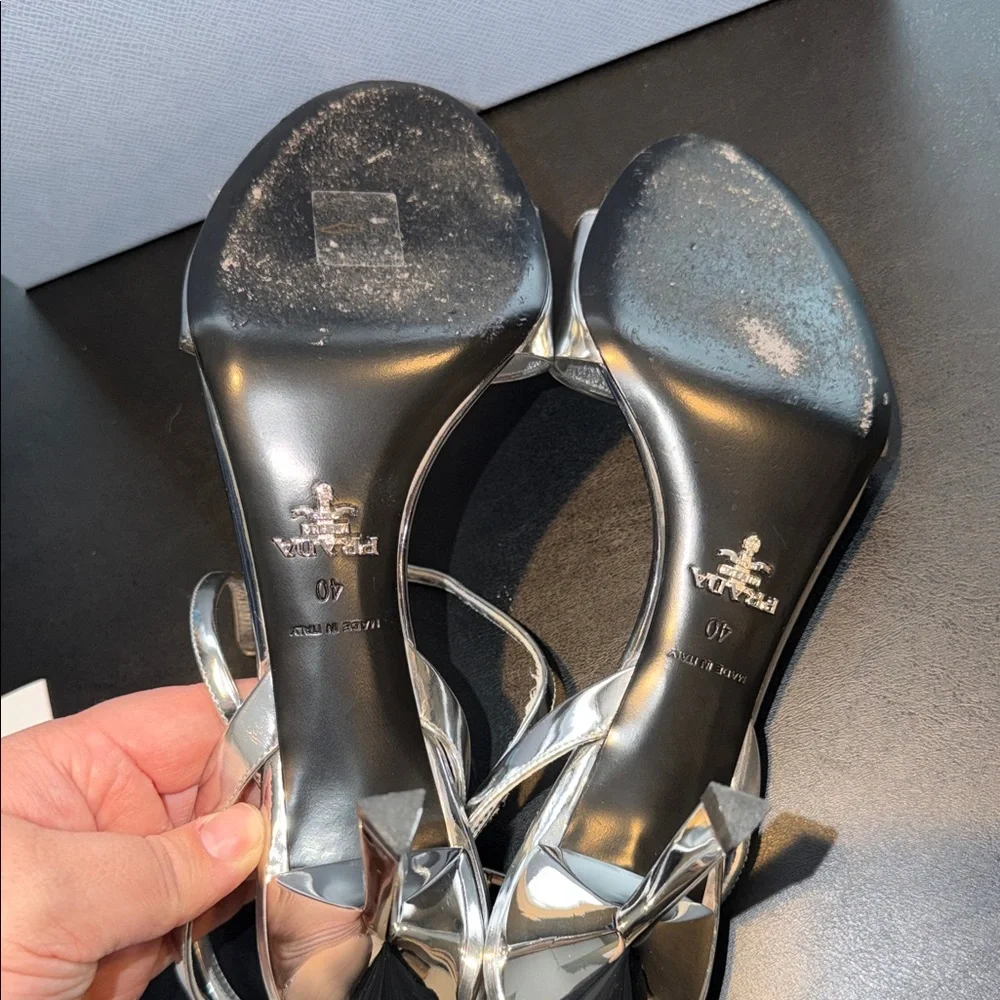 Prada Metallic Silver Heeled Sandals - Picture 4 of 5